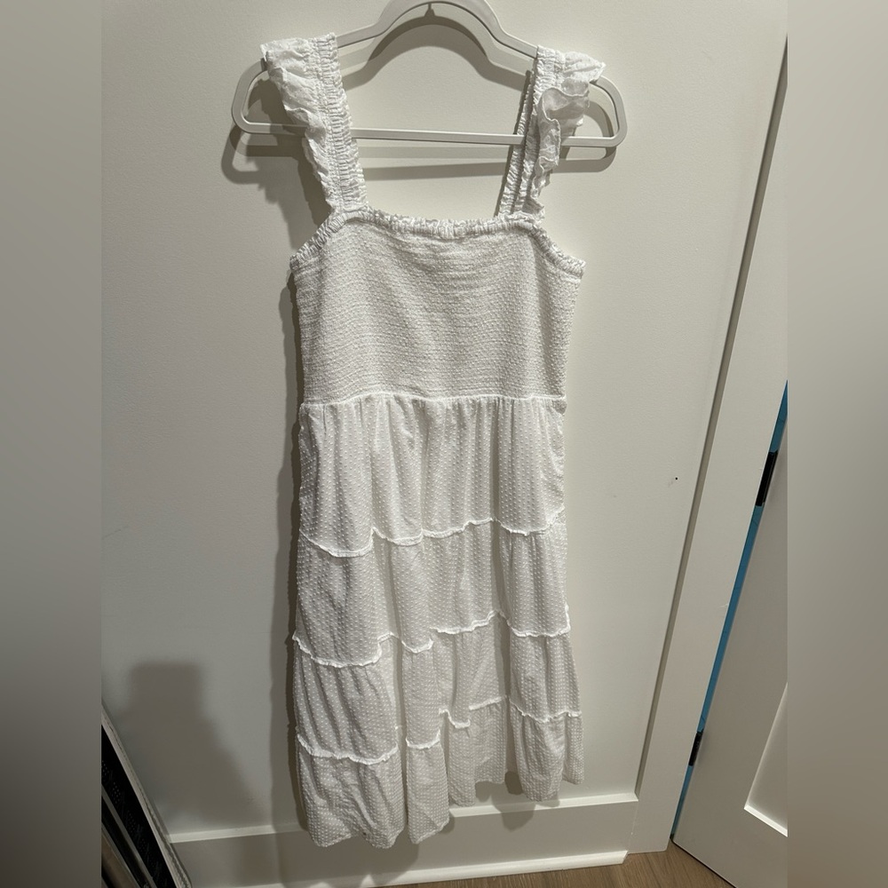 J Crew white smocked tiered midi dress